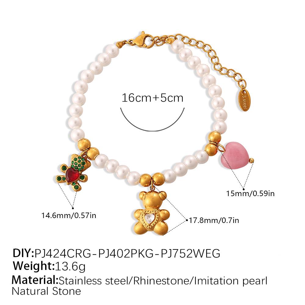 2026 Multi-Element Bear, Elephant, Star, Pearl Jewelry Set: Hip Hop Style Bracelet & Necklace