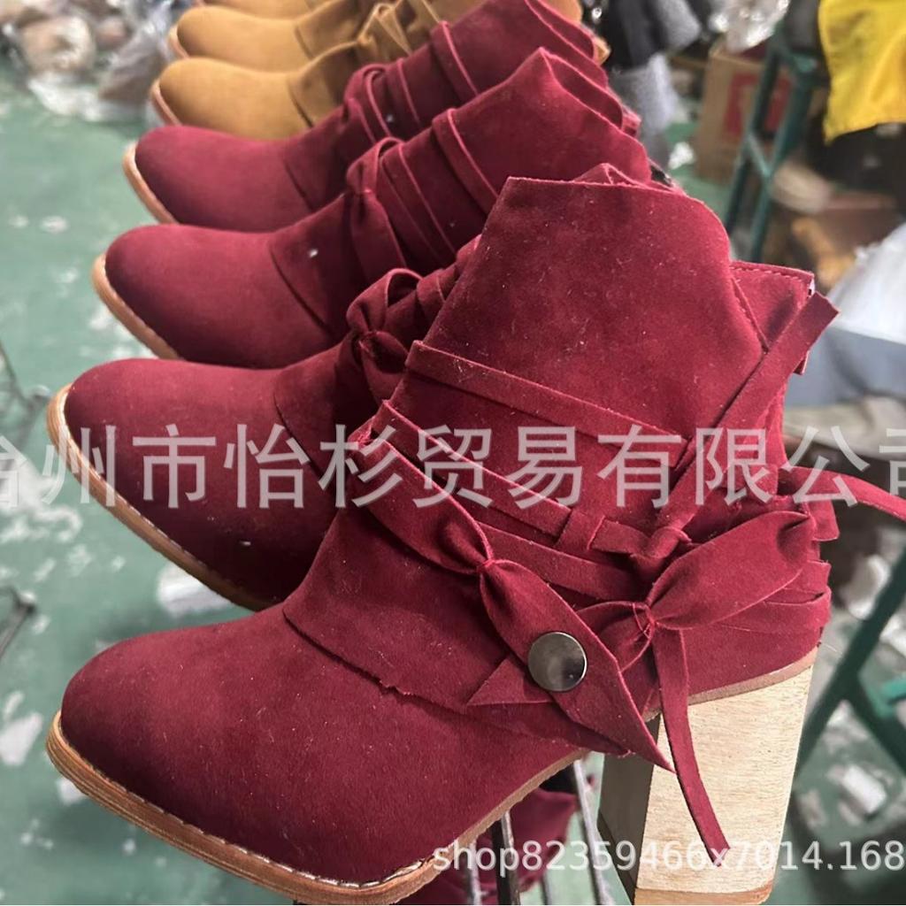 Style européen et américain nouvelle mode d'hiver talons hauts bout rond fermeture éclair arrière bottines mode rétro