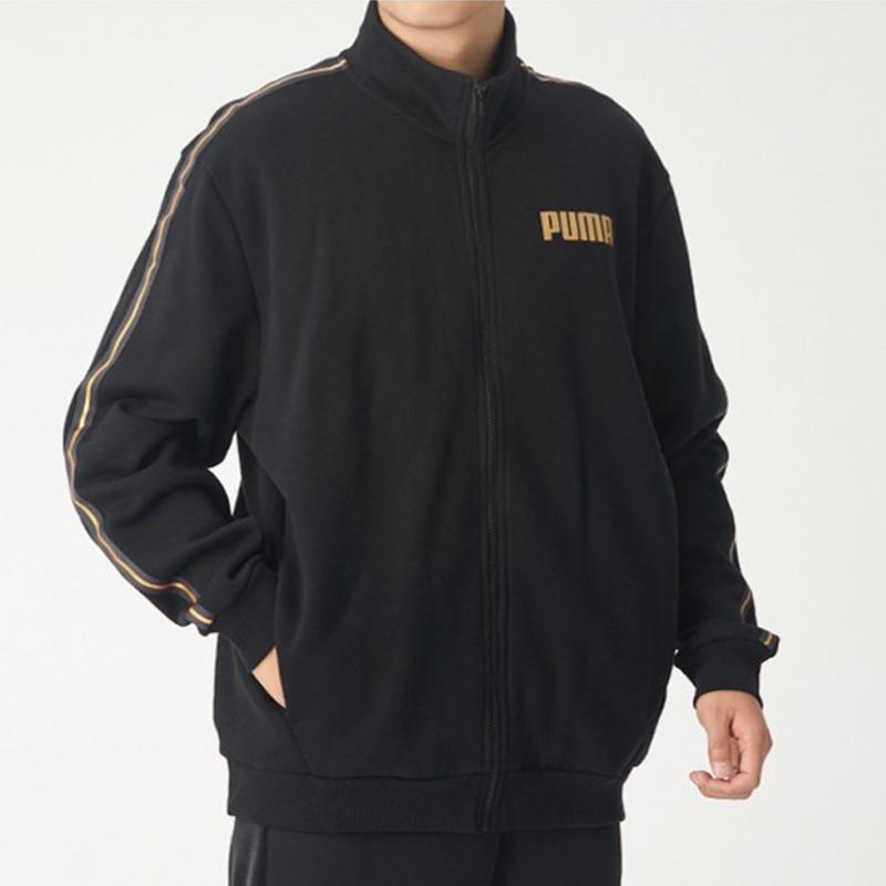 Puma Logo-Print Fleecegefütterte Strickjacke Herren Oberbekleidung Schwarz 587138-01