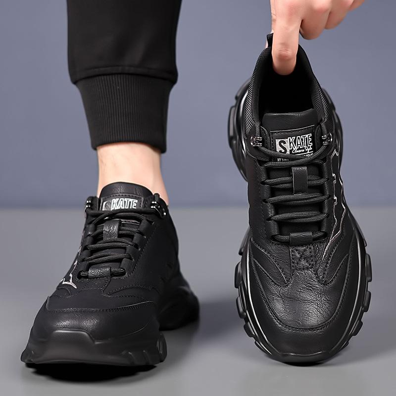 Youth Men's Shoes Autumn Casual Leather Shoes Men's Soft-soled Versatile Trendy Sports Shoes Soft Leather Korean Version Trendy Shoes Black