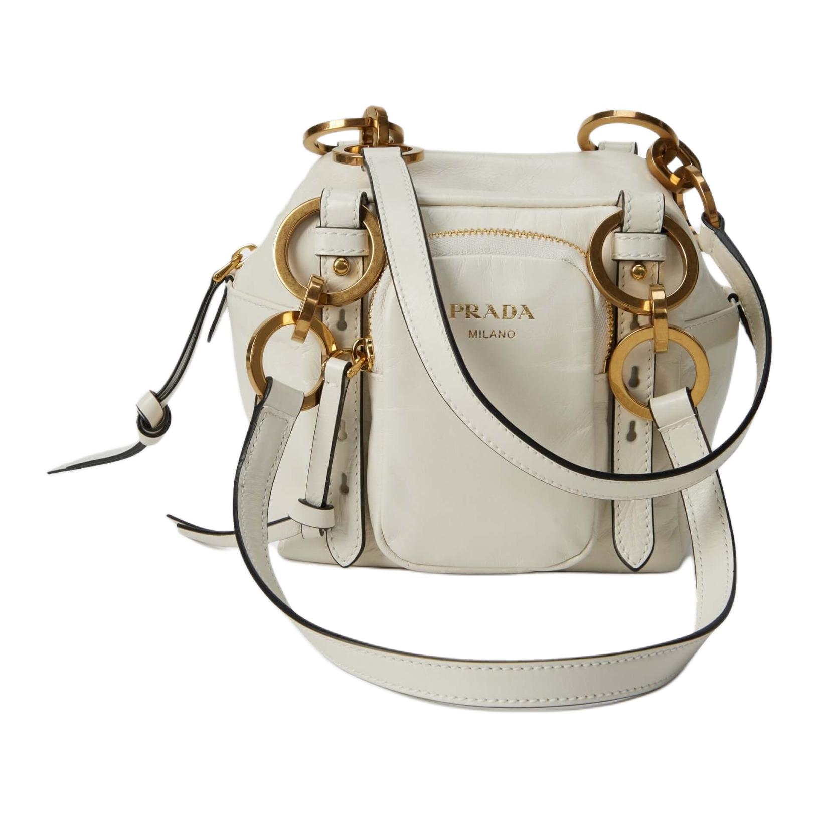 

Prada Dangle Logo Zip Closure Leather Mini Shoulder Tote Bag Women handbags White 1BB137_2CYR_F0PG7_V_OOO Basic Set (Bag+Dust Bag)