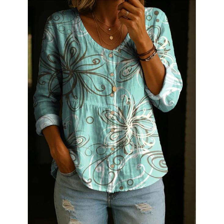 2026 New Style Women s Round Neck Floral 3D Print Casual Shirt S