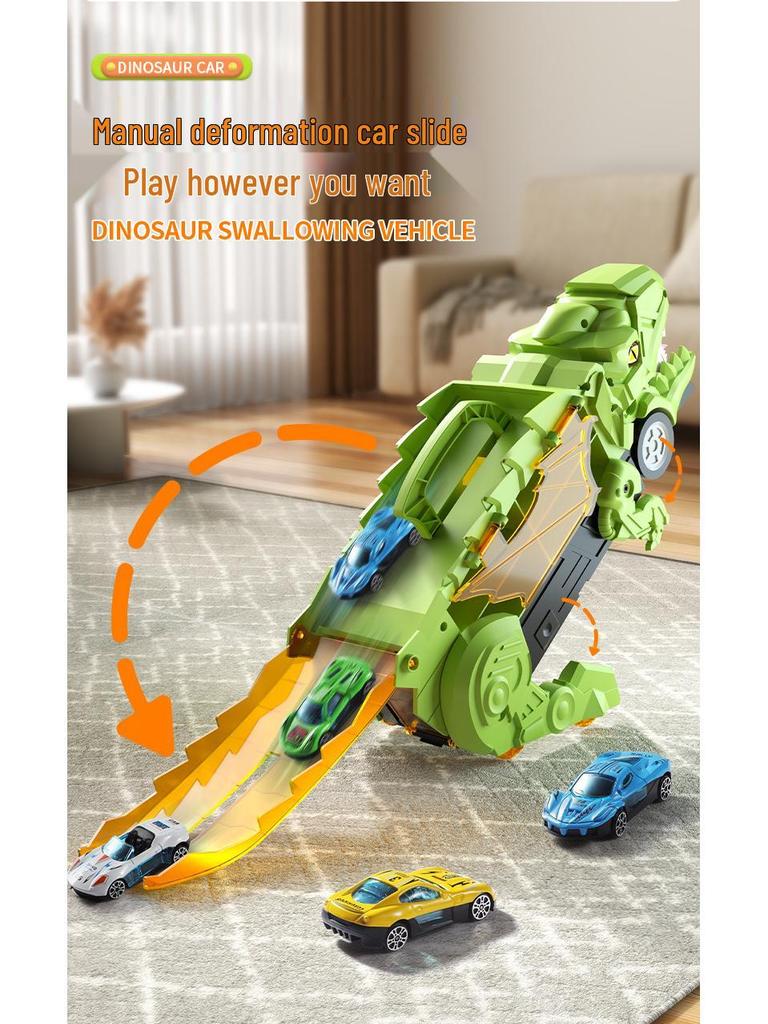 3-in-1 Transforming Dinosaur Toy Car Set for Kids Aged 3-5 with Mini Car Storage