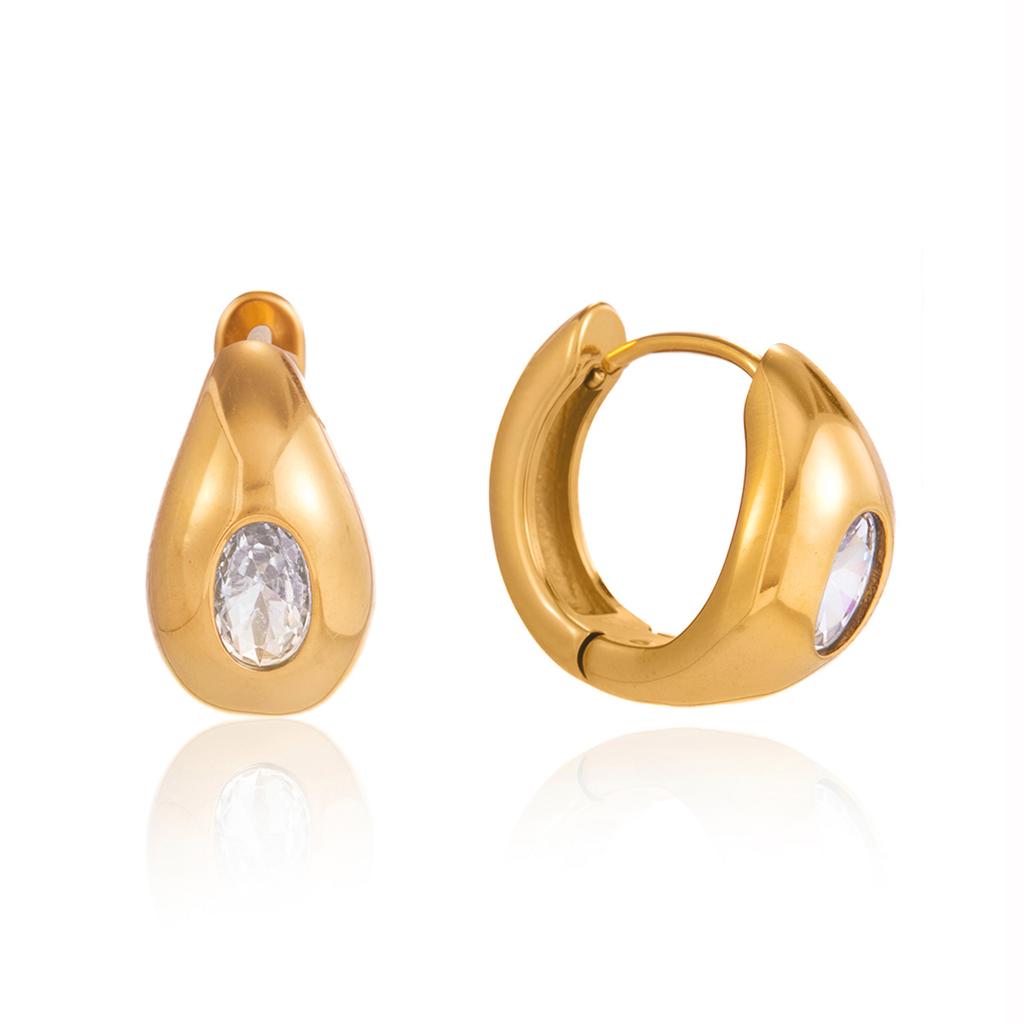 Yori High Quality Stainless Steel Shiny Cubic Zirconia Round Daily Hoop Earrings Versatile Popular PVD Waterproof Jewelry