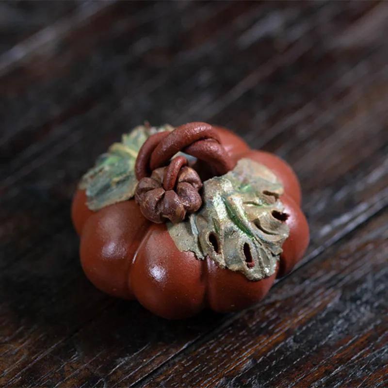 

Creative Purple Clay Tea pet Pumpkin Model Ornaments Desktop Tea Figurine Handmade Sculpture Crafts Home Tea Set Decoration Art
