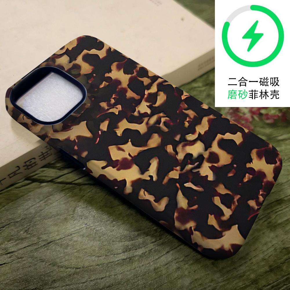 Foreign Trade Retro Brown Leopard Print Iphone16 Mobile Phone Case Apple 17promax Two-in-one Magnetic Film Case 15
