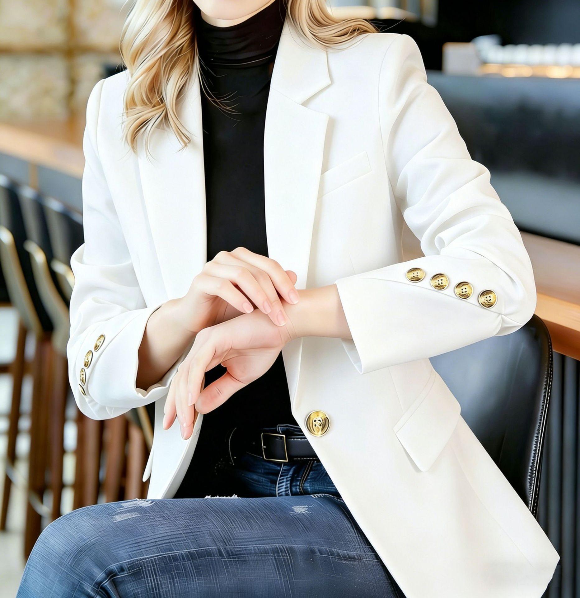 Cross-border 2026 blazer European and American spring and autumn new women s clothing high-end casual women s slim-fitting small suit top S белый