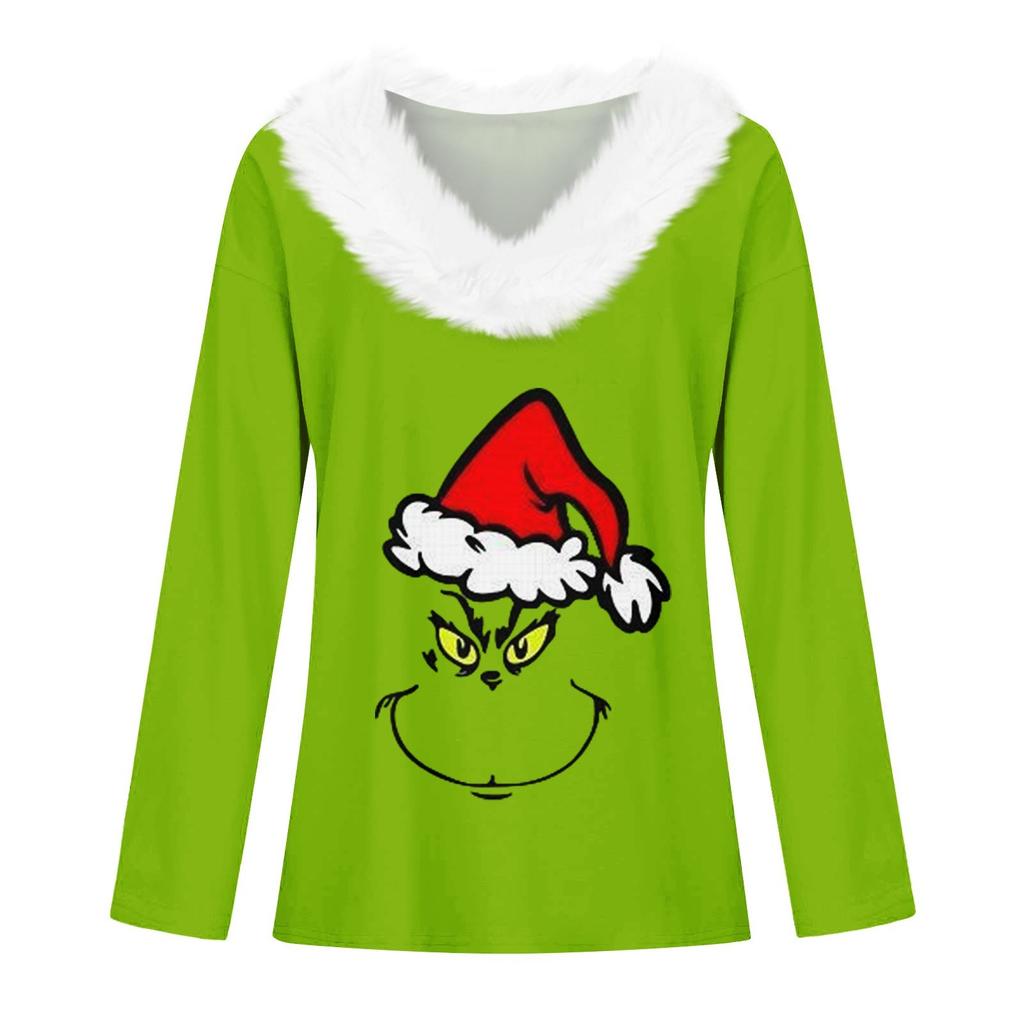 Women's T Shirt Tee Christmas Shirt Long Sleeve Party Christmas Fleece Collar V Neck Top