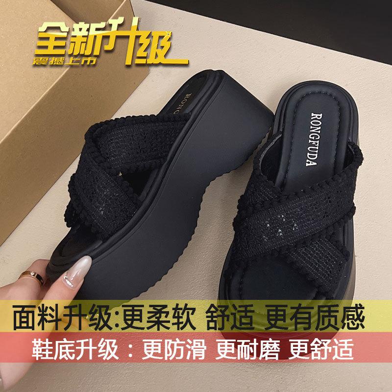 

Muffin thick-soled heightened bohemian beach sandals women s summer wear 2025 spring new cross-over cool slippers 35