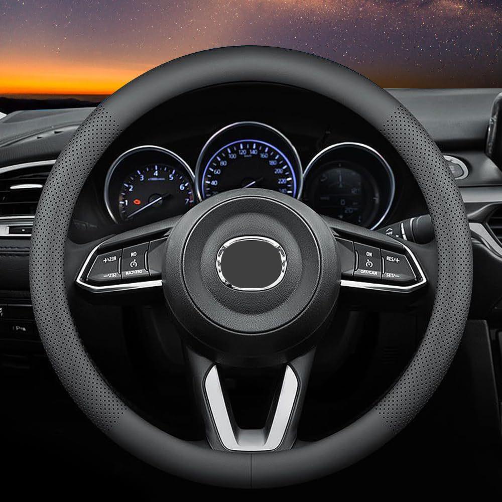 Universal Lenkradbezug aus schwarzem Nappa-Leder, rutschfest und atmungsaktiv, 15 Zoll/38 cm.