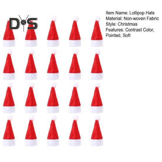 20 Stück Weihnachts-Süßigkeiten-Hut, Fingerkappe, Lutscher-Dekoration, Hüte, Mini-Weihnachtsmannmütze, Neujahrsparty, Tischdekoration, Abendessen, Weinflaschenhüllen, Partys