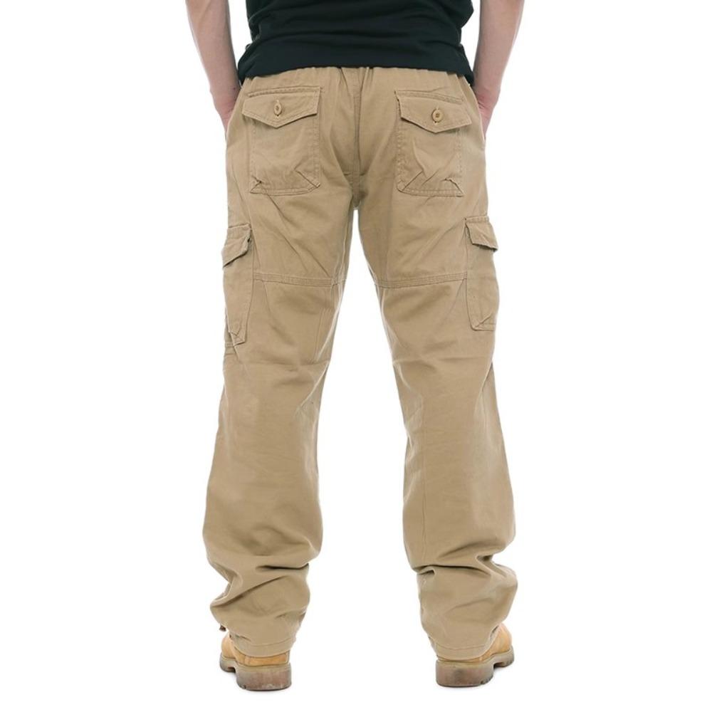 2025 Cargo Pants Men 100% Cotton Multiple Pockets Elastic Waist Casual Trousers Outdoor Hiking Climbing Mountains Men's Pants