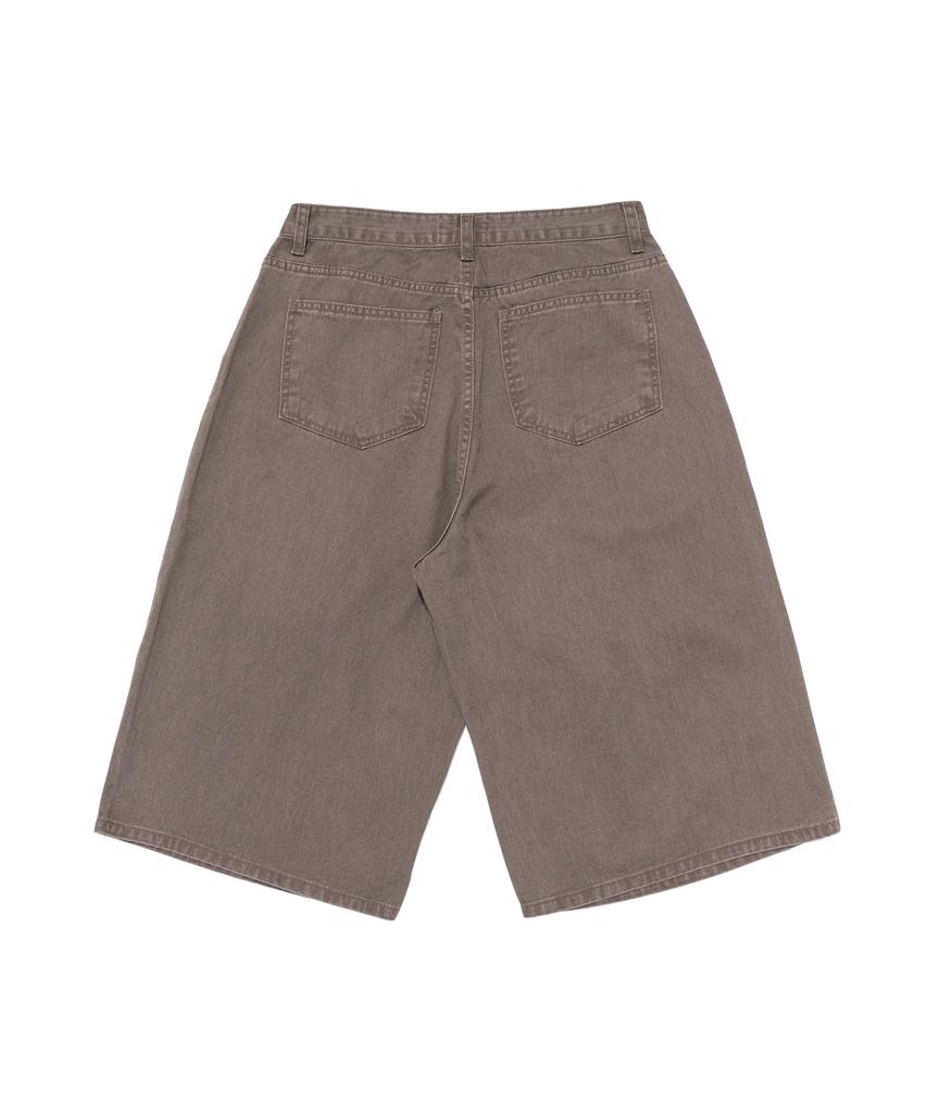CARGOBROS Cotton Wide Curved Half Denim Pants (Brown)