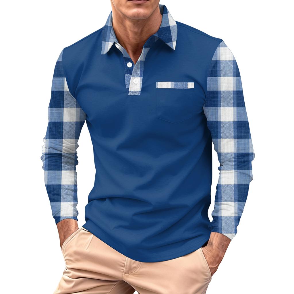 Męska długa, z długim rękawem, kołnierzykiem, zapinana na guziki, z kieszenią, codzienna bluzka