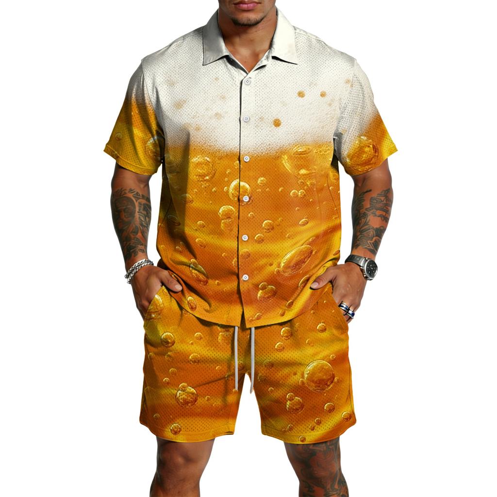 Conjunto Casual de Top Ligero Transpirable Estampado para Hombre y Shorts con Cordón