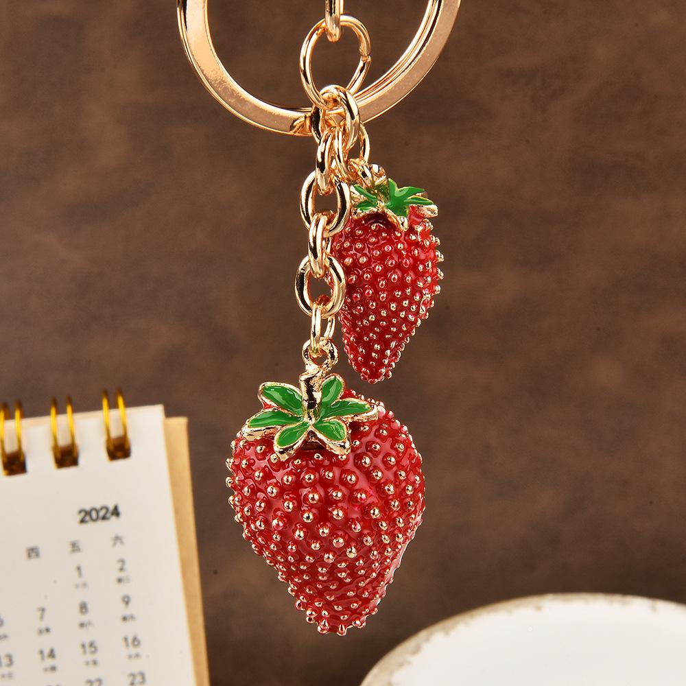 Strawberry Fruit Alloy Keychain: Cute Car Keyring & Bag Charm for Ladies
