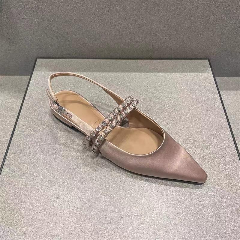 Fashion black pink silk slingback sandals women designer pointed toe crystal band summer shoes woman back strap sandalias mujer size 43