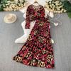 Large Size Maple Leaf Print Chiffon Long-sleeved Sunscreen Cardigan Jacket Set Loose and Thin Ruffle Edge Suspender Dress