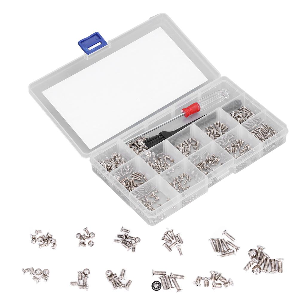 600 Stück Computerschrauben Sortiment-Kit Flachkopf M2 M2.5 M3 mit Schraubendreher Bürste(Silber )