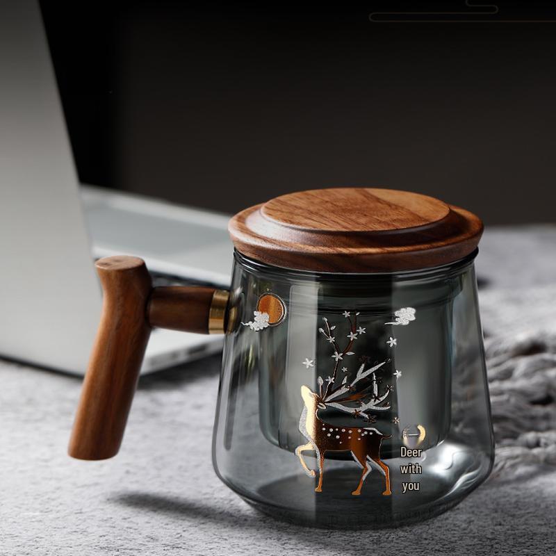Shangqi Deer Design Glass Tea Infuser Mug