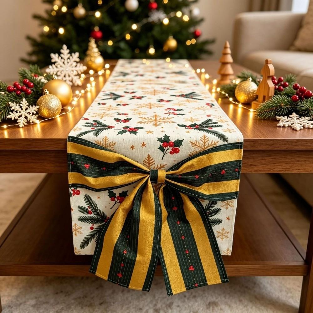 Snowflake Christmas Table Runner Bow Xmas Tablecloth Home Decor Christmas Table Flag New Year