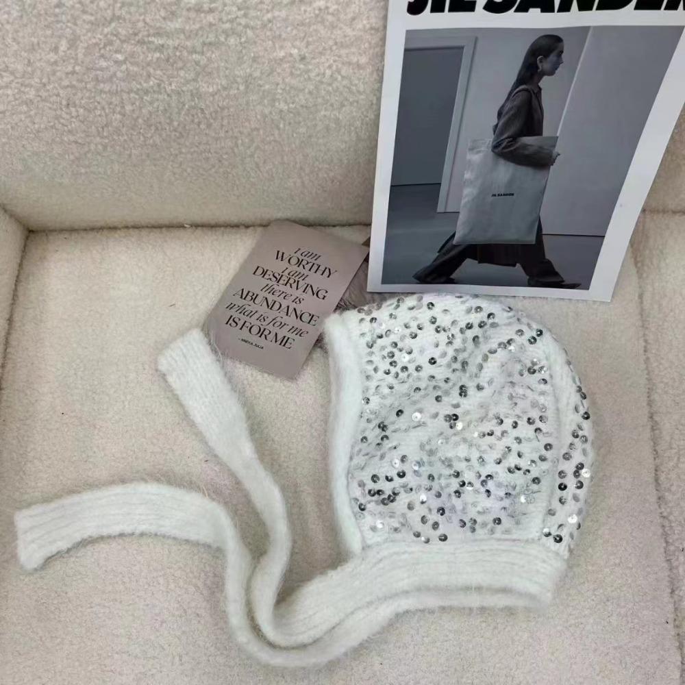 Trendy Luxury Sequined Winter Hat Ear Protection Outdoor Beanies Thick Warm Baotou Knitted Decorative Hat Chrismas Gifts