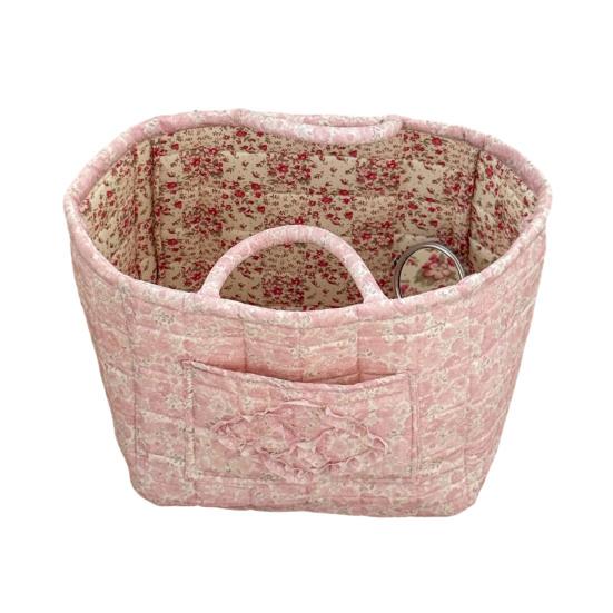 Boho Fabric Laundry Basket Floral Print Quilted Storage Basket Portable Folding Basket Bag with Handles for Home Clothes And Sundries