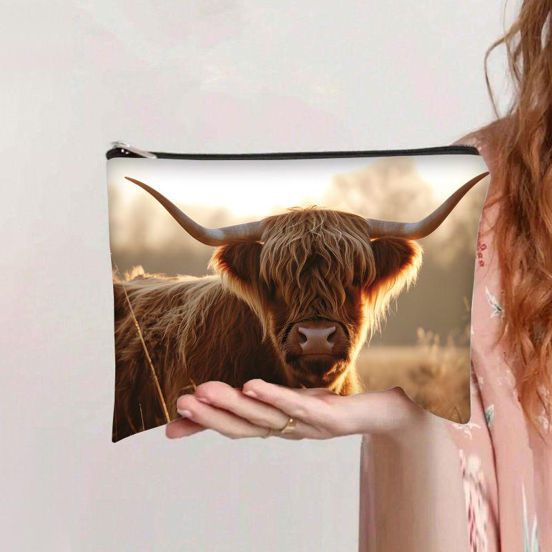 Hot-selling printed highland cow cosmetic bag, data cable storage bag, dedicated for portable large-capacity toiletry bag