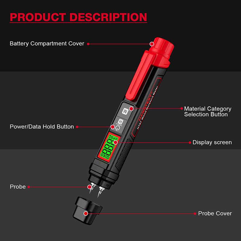 HT67 Wood Moisture Detector Digital Portable Moisture Meters Brick Cement Building Paper Humidity Meter LCD Display Detector