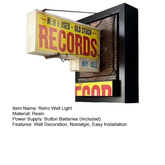 Record Store Wall Light Retro Wall Decoration Light Nostalgic Lighted Record Store Bar Ornament Gift for Record Collectors
