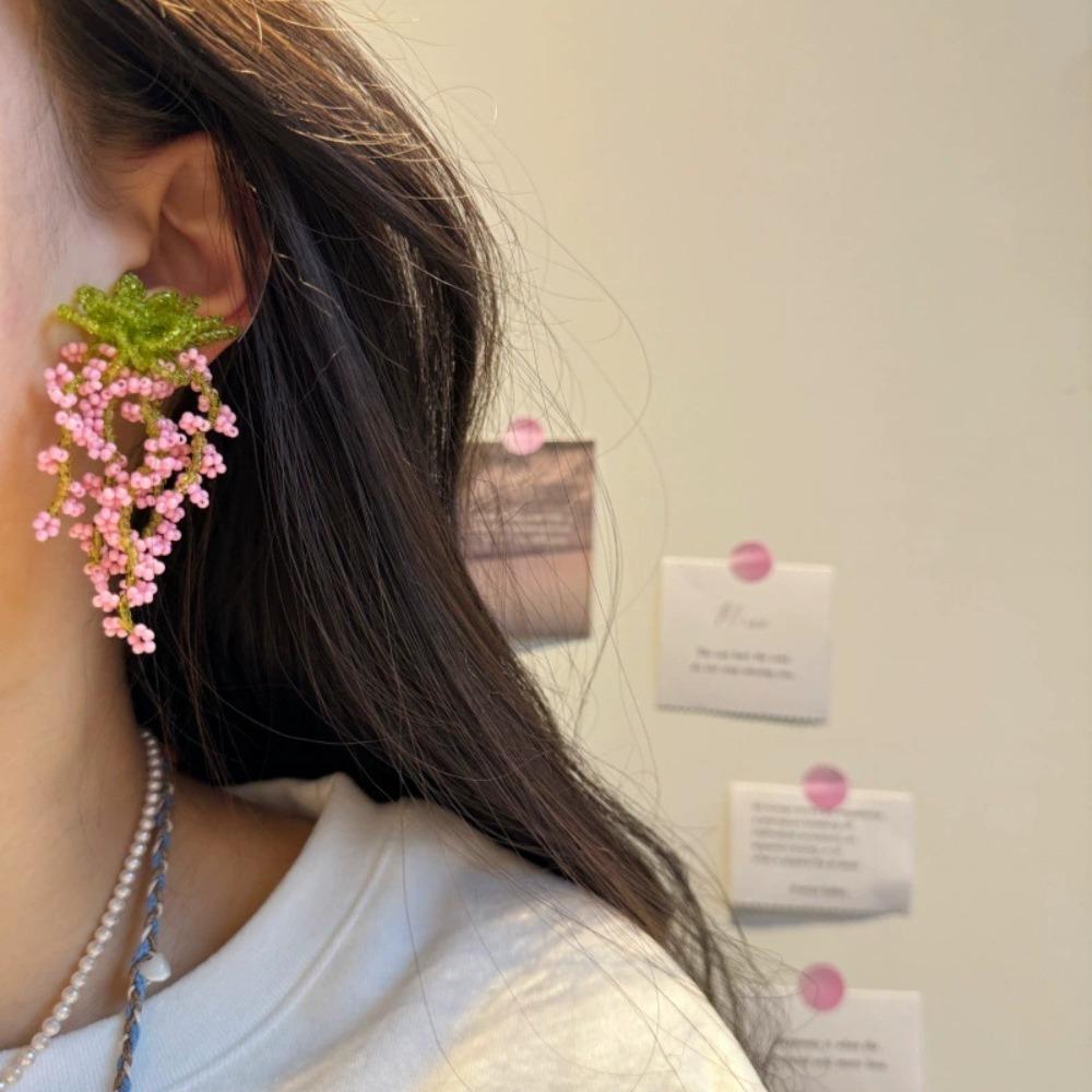 Exaggerated Beach Earrings Crystal Petals Stud Earrings Romantic Flower Dangle Earrings  Seaside