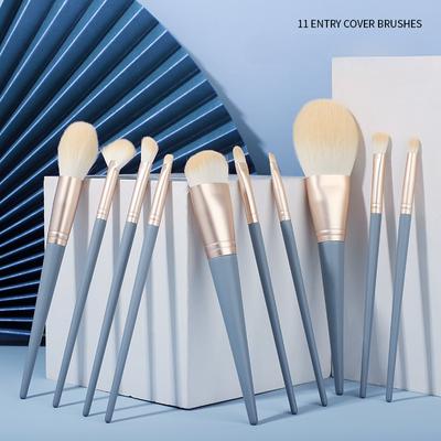 10pcs Blue Bridge Makeup Brush Set Soft Hair Loose Powder Foundation Eyeshadow Finishing Brushes Set Portable Beauty Tools