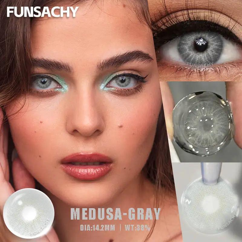 FUNSACHY 1pair Natural Blue Gray Color Contact Lenses Cosmetic Softlens 14.2mm Fashion Natural Brown Eye Contacts Yearly Use