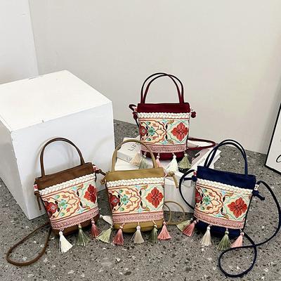 2025 New Women's Bag Simple and Fashionable Canvas Shoulder Bag Trendy Bucket Messenger Bag