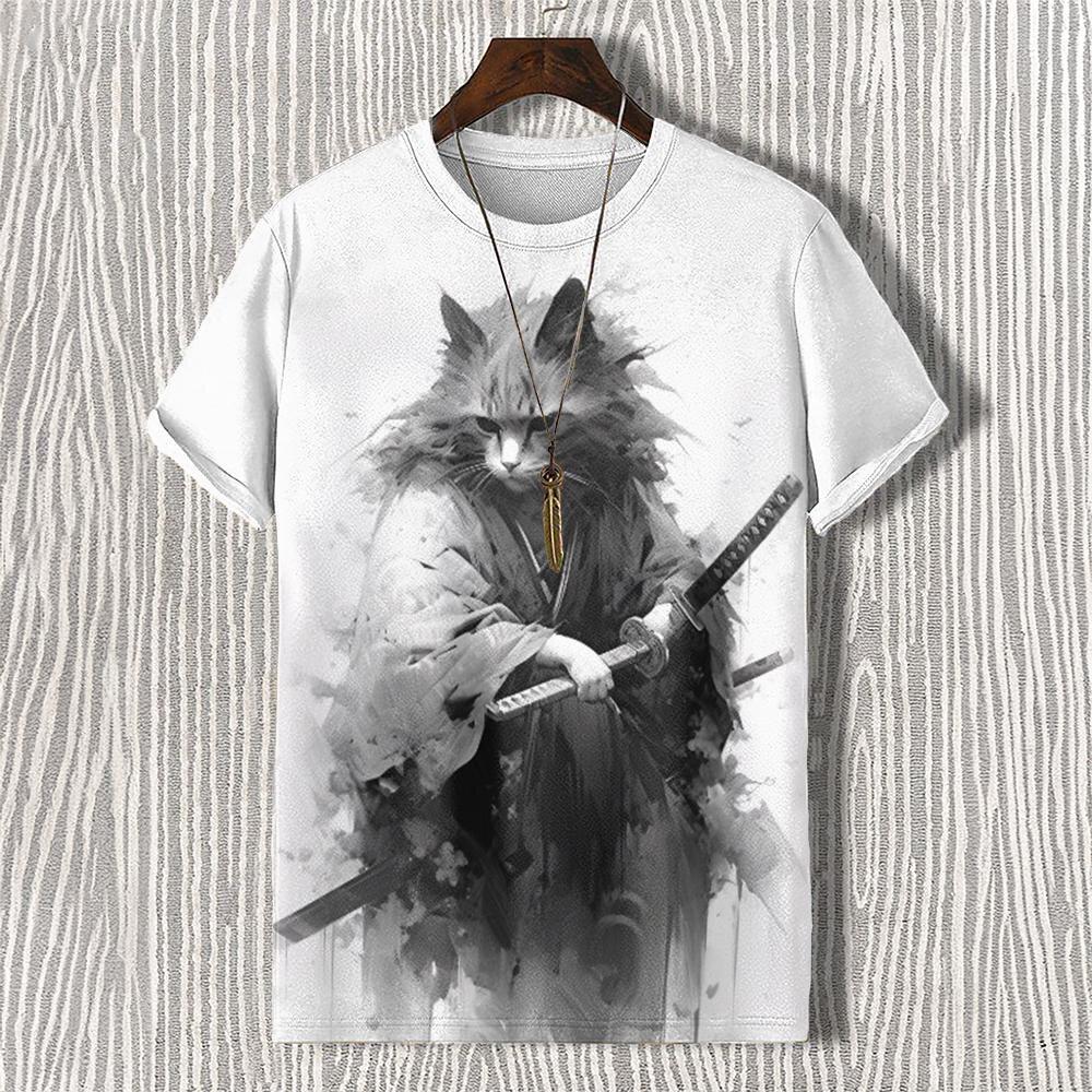 Men's T-shirts Edo Cat Samurai Warrior Japanese Art 3D Print Casual T-Shirts Men/Women Short Sleeve O-Neck Top Kid Clothing