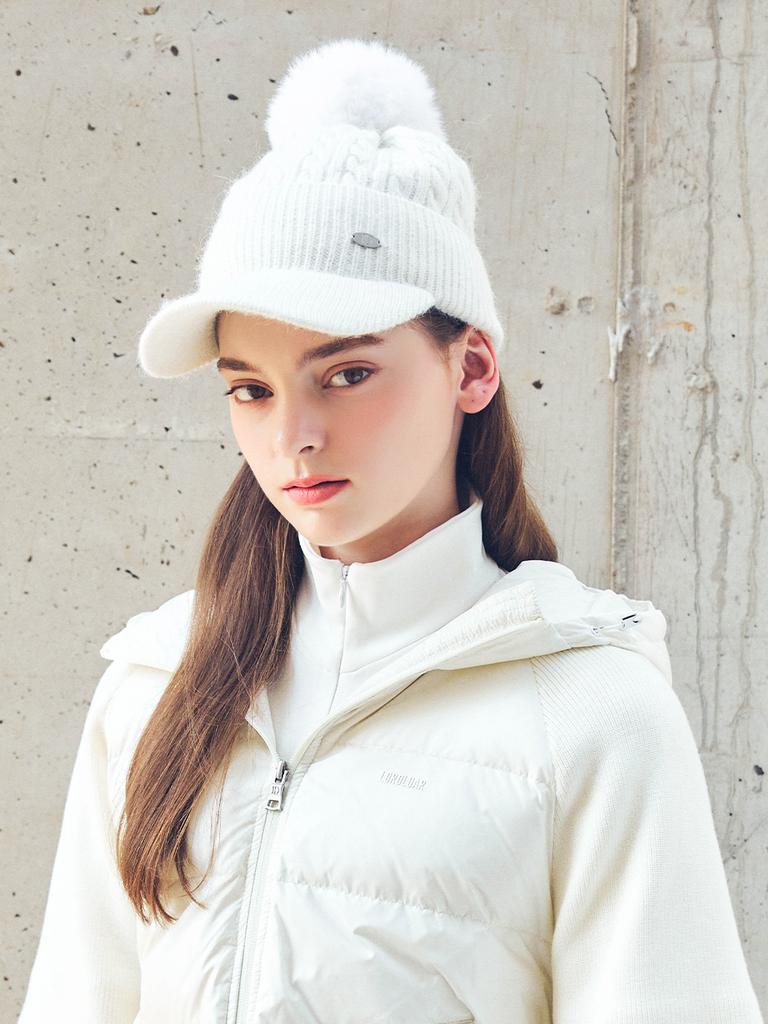 LORDLOAR Pom-Pom Knit Ball Cap White