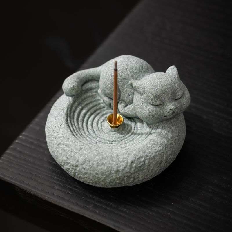 Blue Sandstone Cat Incense Insert Tea Pet Incense Seat Living Room Indoor Line Incense Sandalwood Tea Ceremony Desktop Ornament