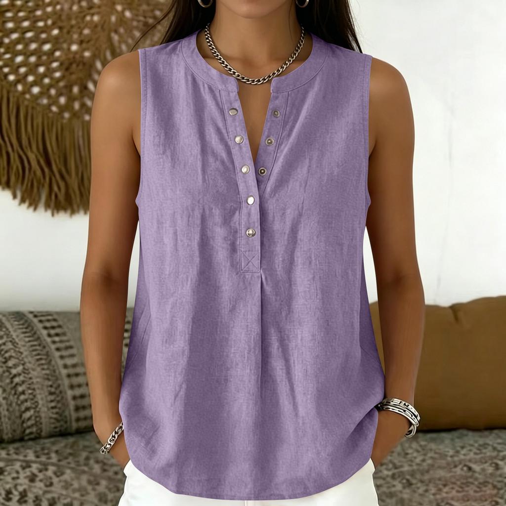 Women Sleeveless V Neck Button Front Loose Fit Casual Tank Top Lightweight Summer Blouse for Daily Wear Office Travel