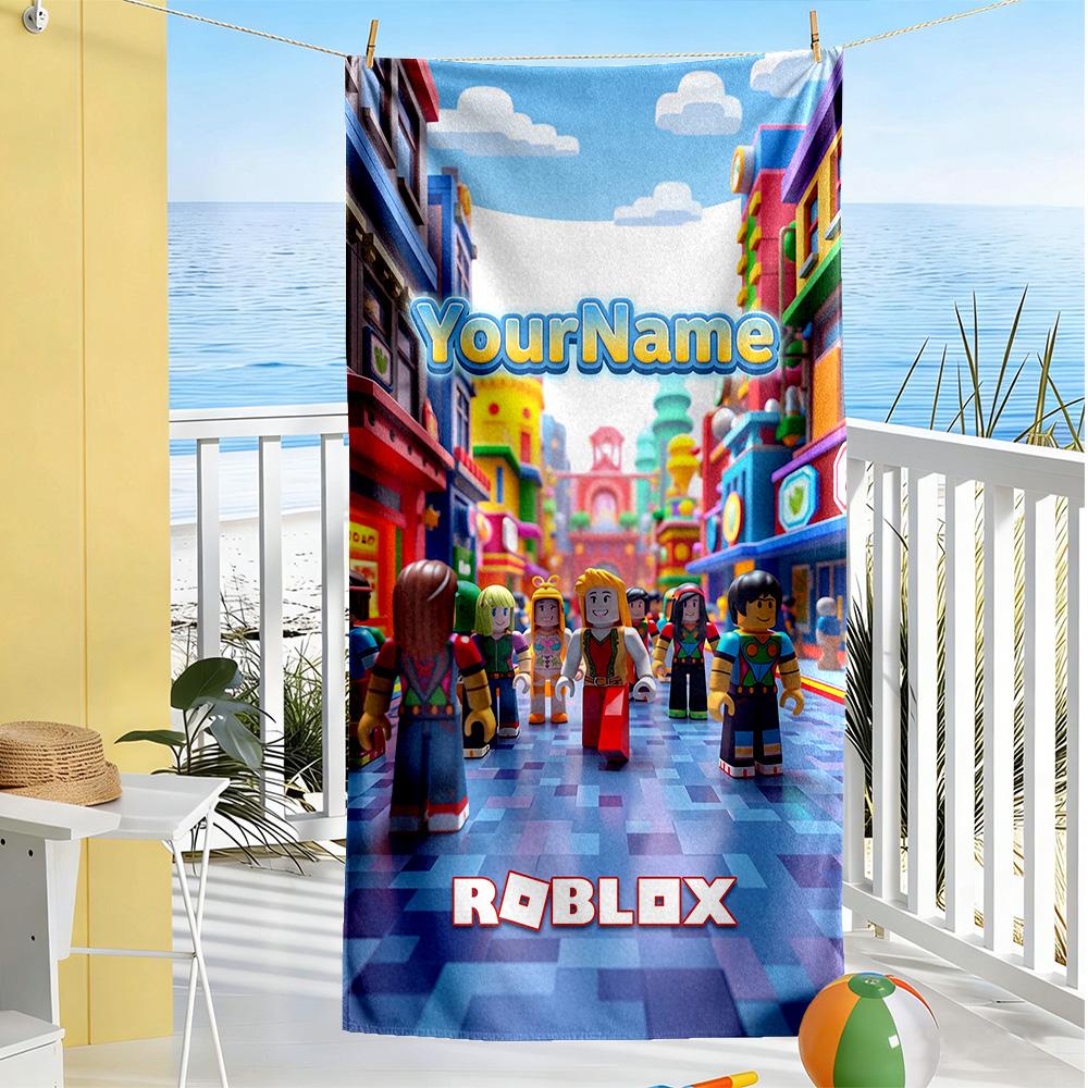 Roblox Personalized Text Beach Towel Super Soft & Absorbent Suitable for Swimming Gym Camping Yoga Vacation
