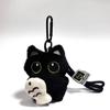 Adorable Black Cat Plush Toy Keychain with Big Eyes and Fish Charm