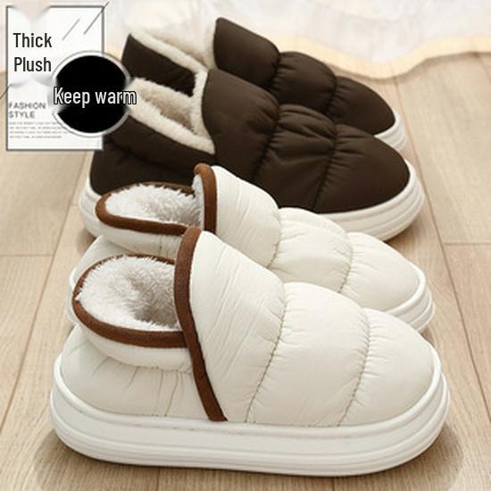 Men's and Women's Color Block Plush Cotton Slippers - Warm, Non-Slip, Indoor Footwear for Autumn and Winter
