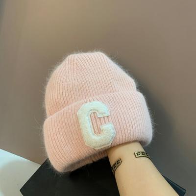 Unisex Kürk C Harfi Örme Şapka Kadın Kış Sıcak Bere Rahat erkek Şapka Yumuşak Kabarık Kayak Skullies Tüm Maç Moda Şapka Caps