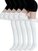 1/3/5 Pairs Women White Thigh High Socks Non-Slip Stretchy Knit Over The Knee Socks
