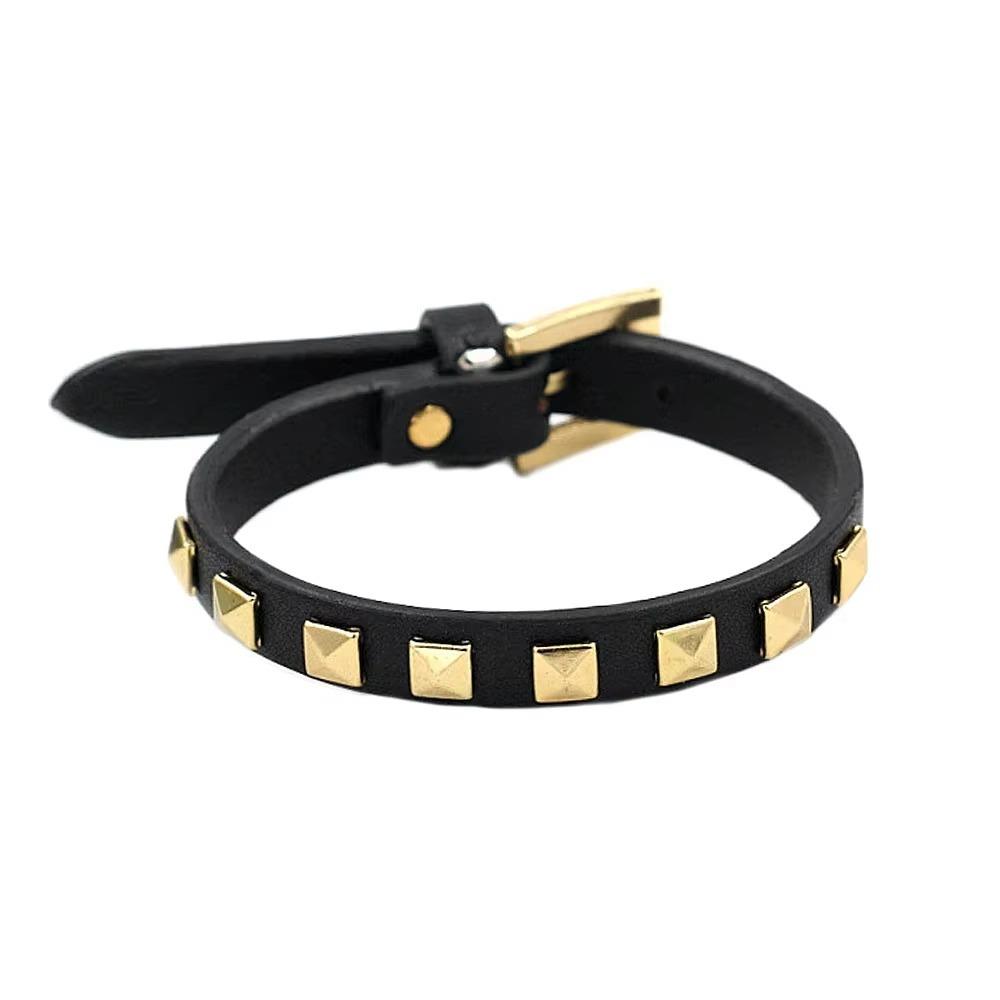 PU Leather Rivets Bracelet Square Rivets Single Ring Bracelet Leather Bracelets  Gift Jewelry