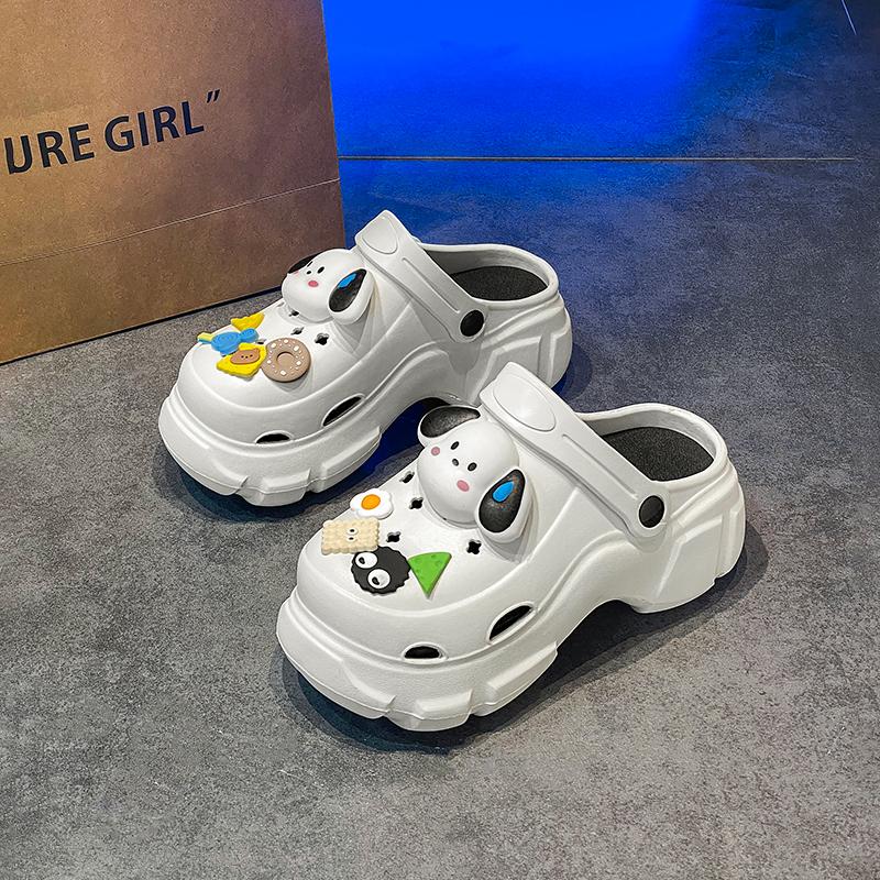 

7СМ Летние Клоги Уличные Водонепроницаемые Платформа Женские Тапочки Пляжные Шлепанцы Массаж Борода Черные Дизайнерские Сандалии 34-35 белый