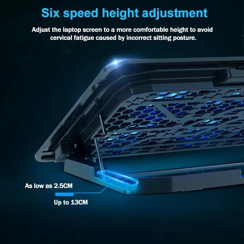 Gaming Laptop Cooler Large Size For 12-18'' Led Screen Laptop Cooling Pad 2300-2600 RPM 6 Fans 2 USB Ports Notebook Cooler Stand