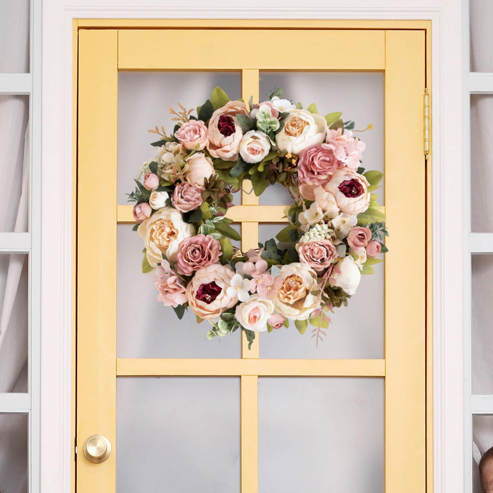 

Spring Wreath Front Door 15.75inch Indoor Outdoor Farmhouse Garland Artificial Peony Flowers for Champagne