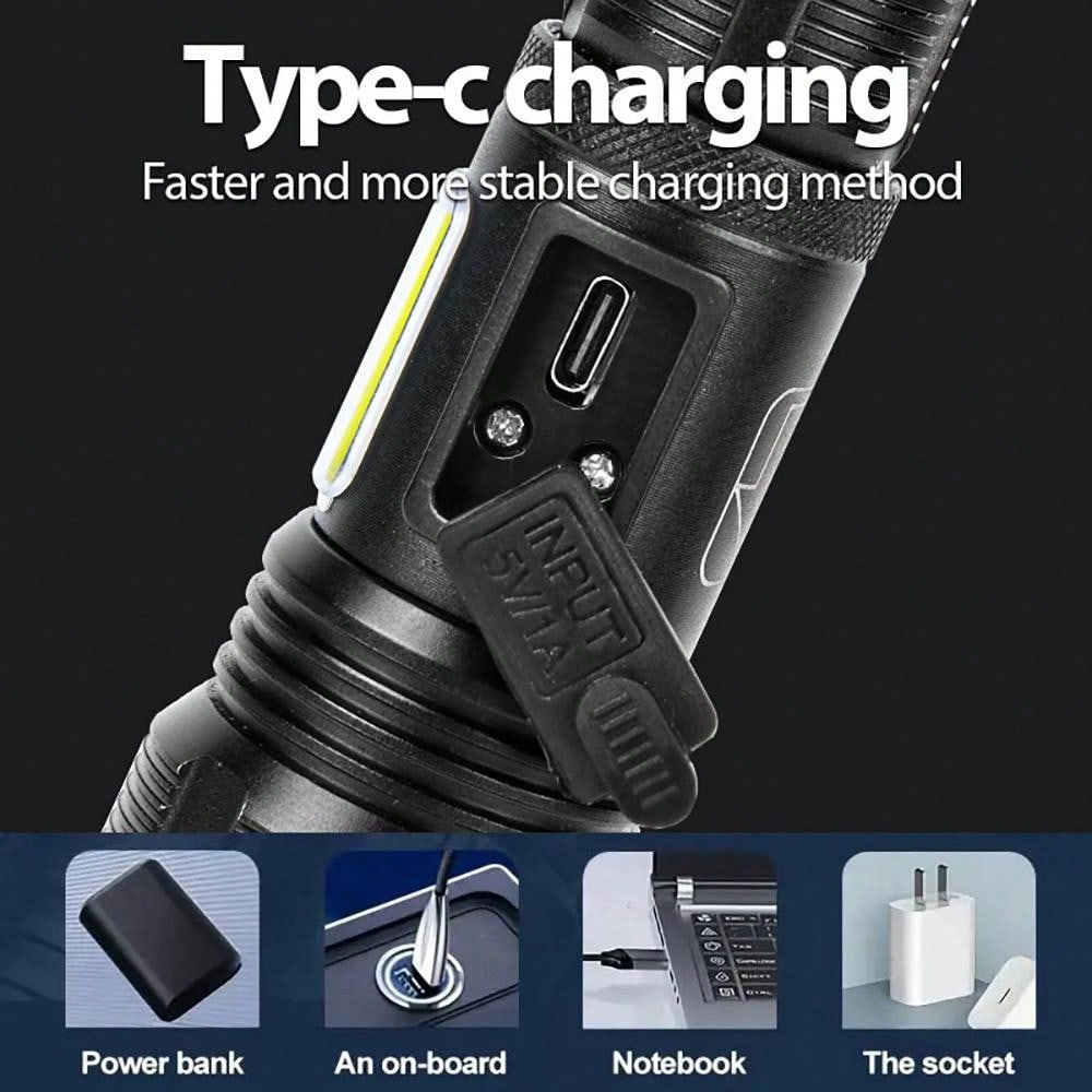 Tactical Rechargeable LED Flashlight, 7 Modes High Brightness Flashlight for Emergency, Hiking, Camping, Camping Equipment