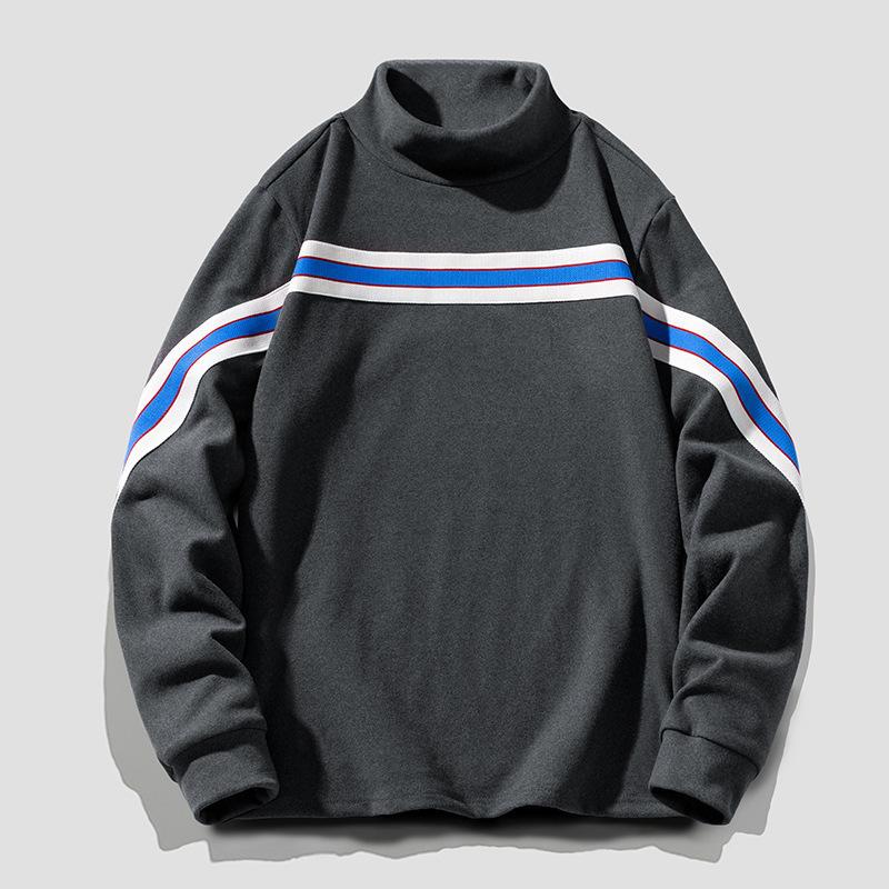 

Мужской осенне-зимний новый однотонный пуловер-топ с теплым низом и полуворотником-стойкой 4XL темно-серого