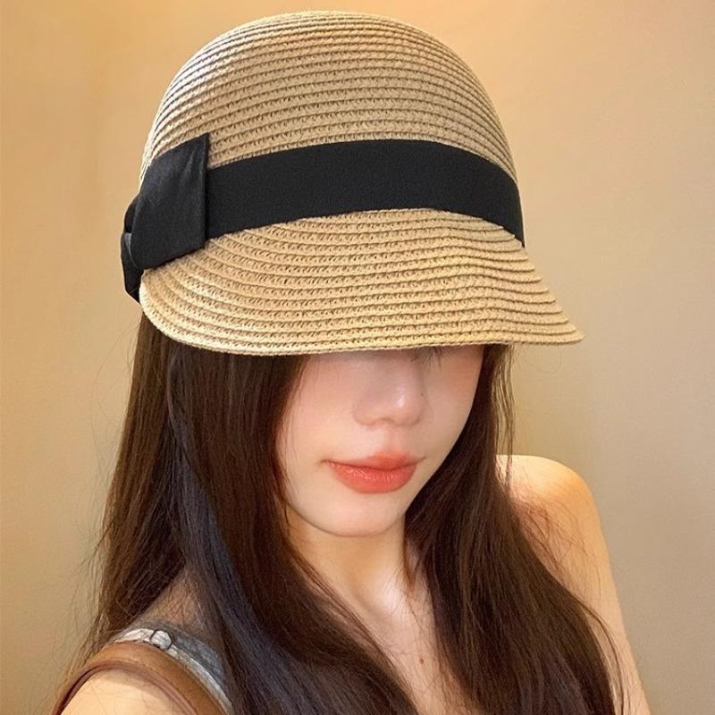 Face small age-reducing bow dome straw cap women's summer woven straw hat sun protection shade equestrian hat